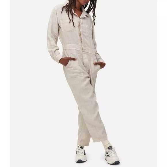 MATE the Label Natural Beige Linen Long Sleeve Jumpsuit Small NWOT $248